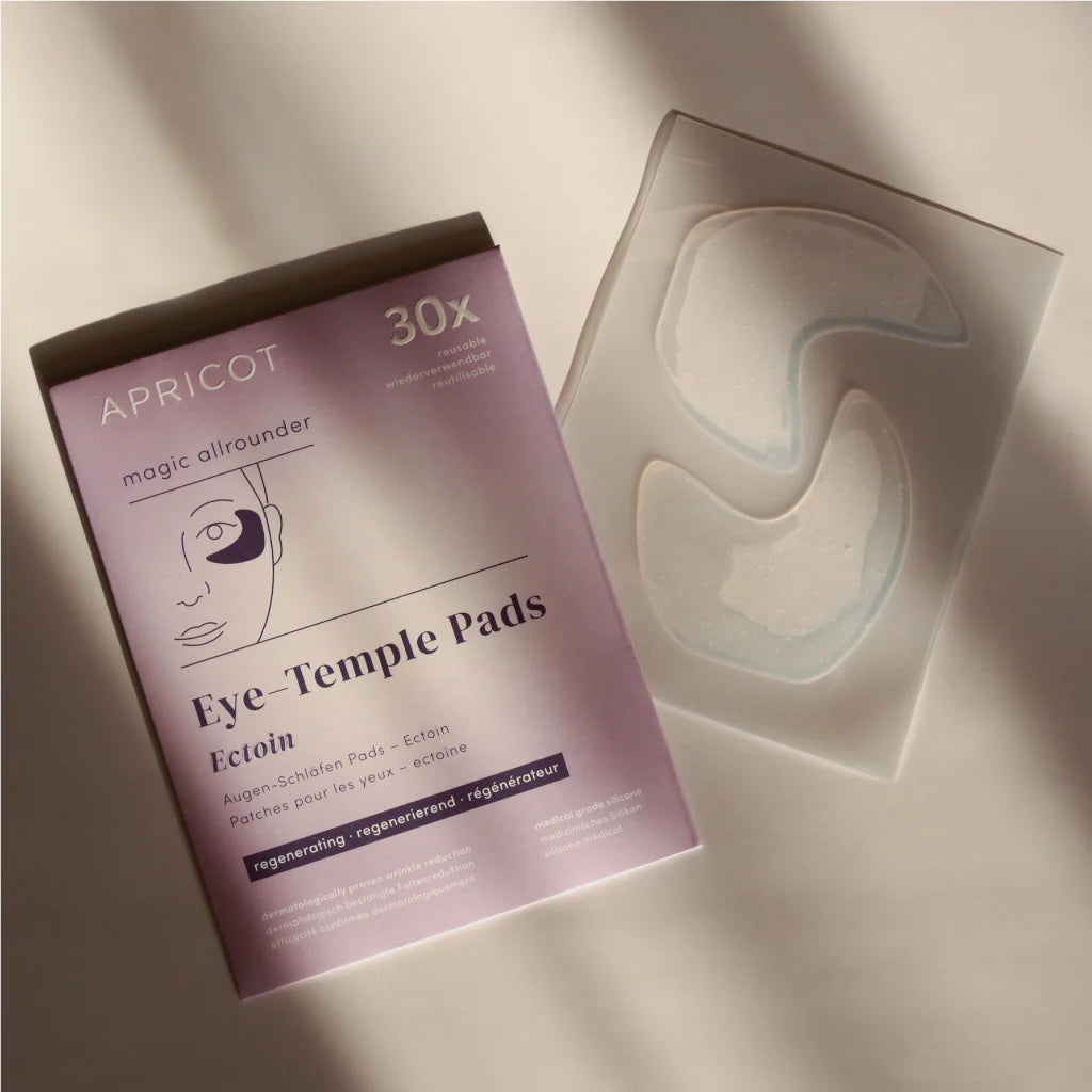 APRICOT Eye & Temple Pads met effectief ectoïne, een anti-verouderingspad dat is gemaakt van pure medische siliconen. No botox needed! Gebruik de pad elke nacht voor het beste resultaat. Je kan de silicone pad gemakkelijk reinigen en tot wel 30 keer hergebruiken en zijn geheel vegan en dierproefvrij.