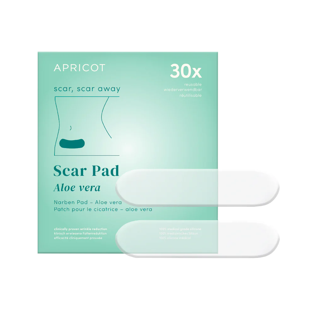 Littekens vertellen verhalen over je leven. Maar misschien vind je het niet nodig om ze aan iedereen te laten zien. De Apricot Beauty vegan littekenpads zijn gemaakt van puur siliconen van medische kwaliteit, verrijkt met hoogwaardige aloë vera. Was ze zo nu en dan en behandel ze goed. Je krijgt maximaal 15 behandelingen uit één pad. Hoe vaker je ze gebruikt, hoe gladder, zachter en minder zichtbaar je litteken zal worden. Het is klinisch bewezen. Minimale ingrediënten. Maximaal effect.