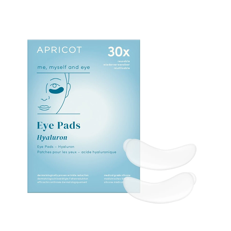 APRICOT Eye Pads met effectief hyaluronzuur, een anti-verouderingspad dat is gemaakt van pure medische siliconen. Plak de me, myself and eye pads gemakkelijker onder je ogen. De huid onder de ogen wordt soepeler, verminderd oogrimpels en geeft een heldere uitstraling naarmate je de pads vaker gebruikt. Je kan de silicone pads na gebruik reinigen en tot wel 30 keer hergebruiken.