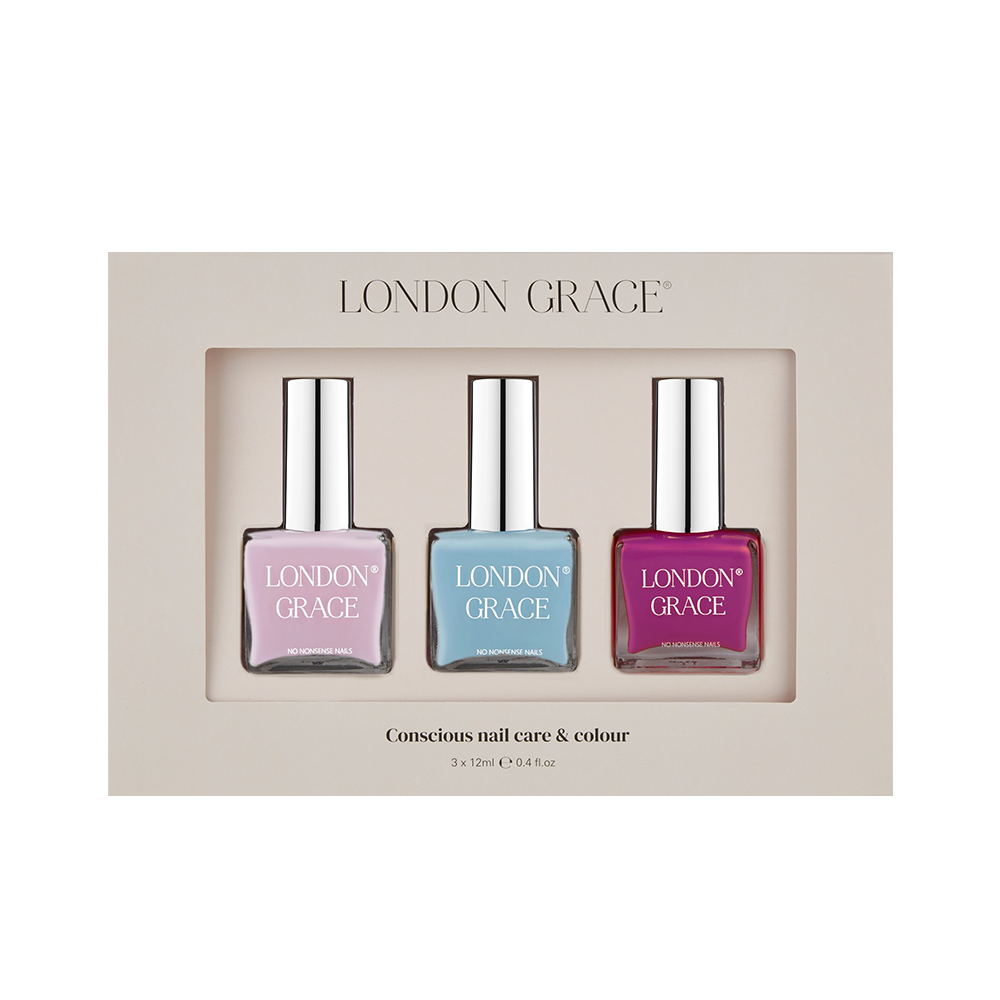 Hoog gepigmenteerd en onweerstaanbaar glanzend, deze prachtige kleuren passen bij elk moment en elke stemming. De Vegan nagellak van London Grace zijn dierproefvrij en gemaakt met een 10-free*, no-nasties-formule voor gezonde en sterke nagels.