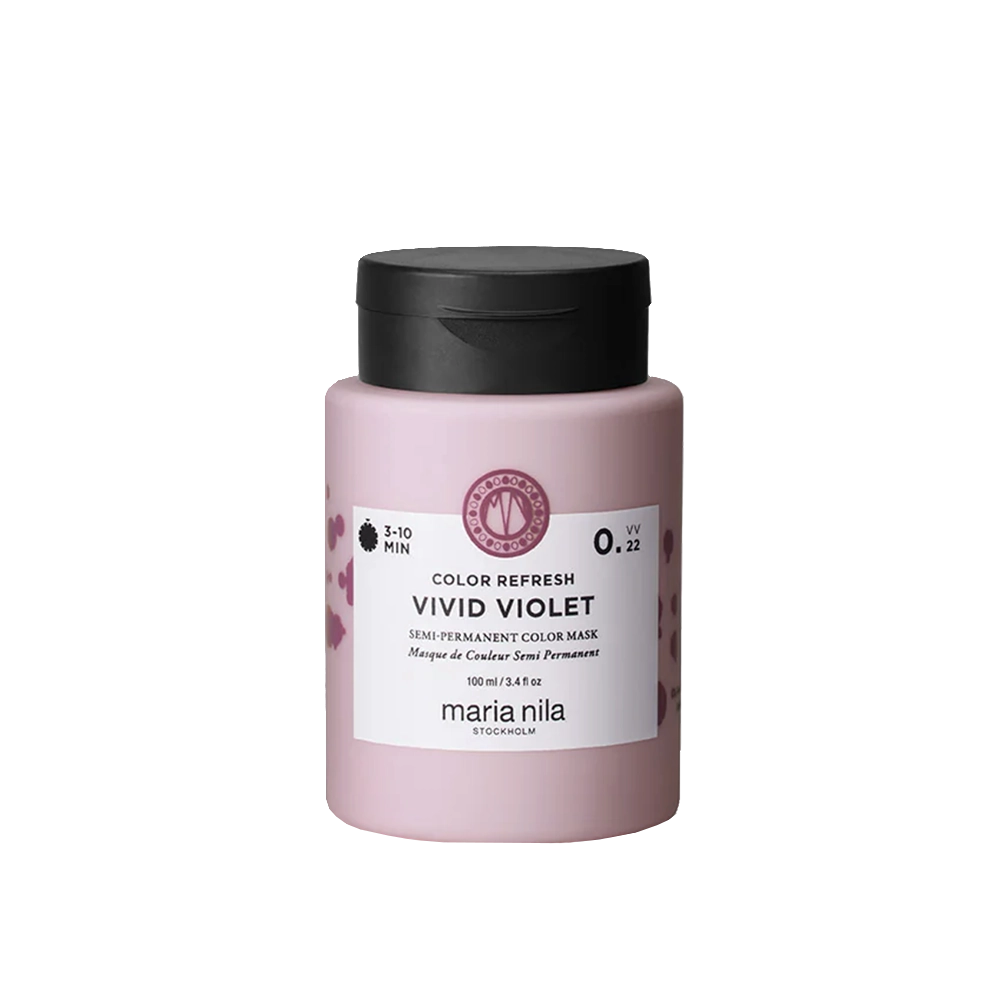 Vivid Violet Non-permanent colour masque haarmasker van Maria Nila. Een prachtige fel paarse kleur vegan haar kleur masker.