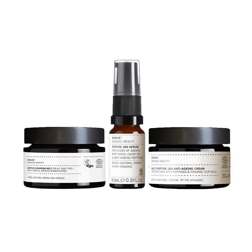 De Evolve Organic Beauty The Age-Defyers Discovery Set is een zorgvuldig samengestelde anti-aging skincare set die gericht is op het verstevigen, hydrateren en verhelderen van de huid. Deze biologisch gecertificeerde gezichtsverzorging is volledig vegan, natuurlijk en cruelty-free, en daarmee perfect voor de bewuste skincareliefhebber.