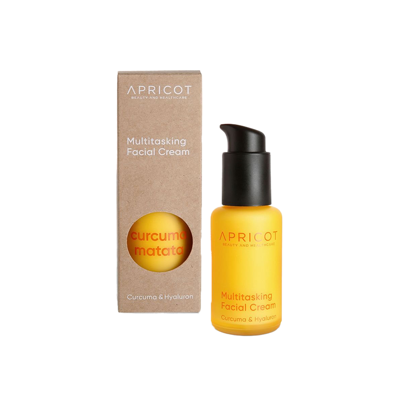 Curcuma matata! Een heerlijke multitasking facial cream van APRICOT met zeer effectief hyaluronzuur, regenererende abrikozenolie, natuurlijke antioxidanten en balancerend kurkuma-extract. Deze multitaskers hydrateren, verstevigen en voeden je huid en verminderen daarnaast rimpels en fijne lijntjes. Het kurkuma-extract heeft ook nog eens een antibacteriële en ontstekingsremmende werking. Het is klinisch bewezen. Minimale ingrediënten. Maximaal effect.