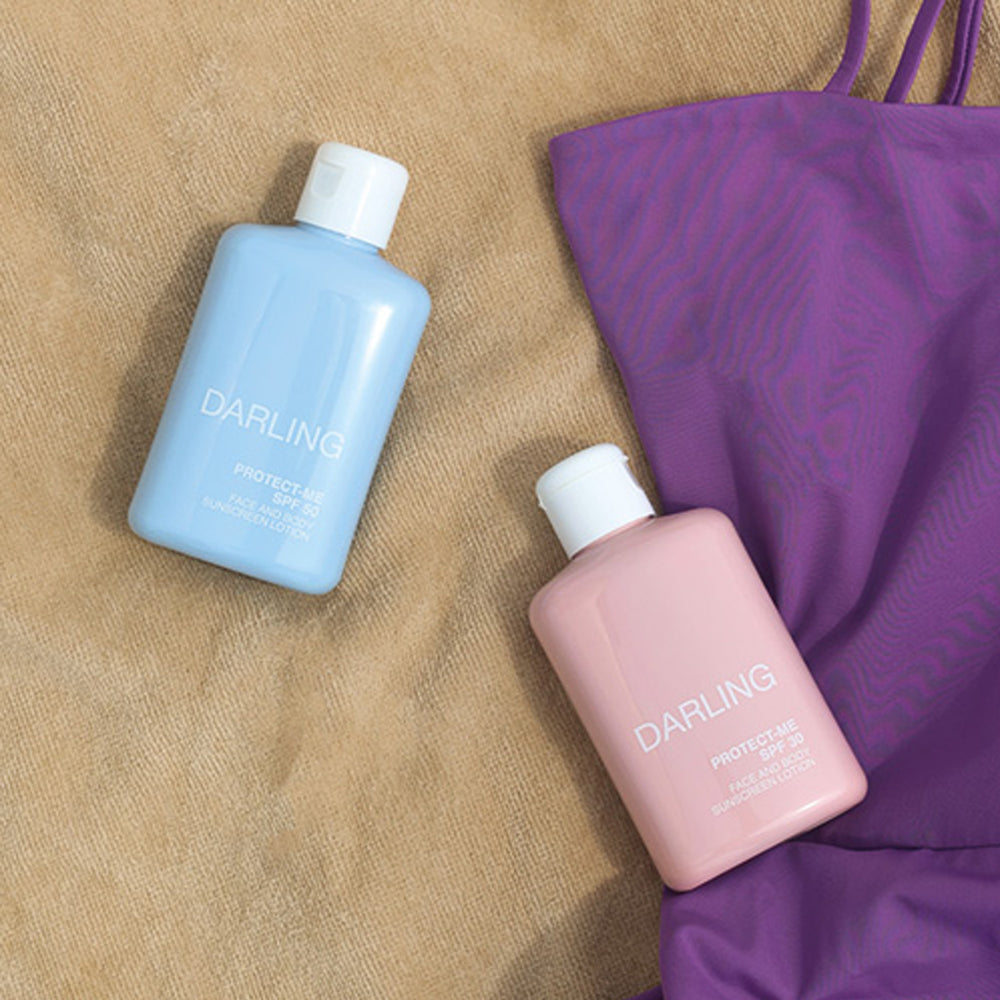 Veganistische zonbescherming met de vegan protect-me zonnecremes van Darling Sun. Factor 30 en 50.
