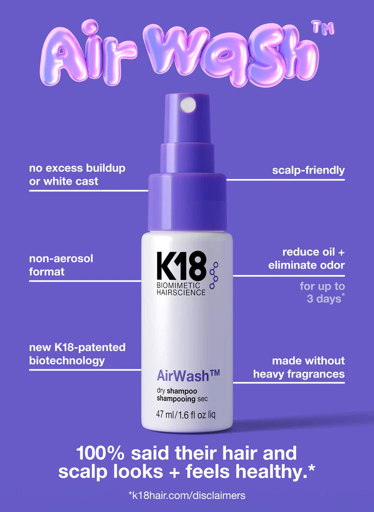 Maak kennis met de revolutionaire K18 AirWash™ Dry Shampoo, ontwikkeld met een microdose gepatenteerde K18Peptide™ en een innovatieve skincare-benadering. Deze droogshampoo absorbeert direct overtollige olie en geurtjes zonder een witte waas of poederige build-up achter te laten. Vegan en dierproefvrij.