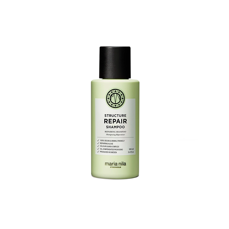 Maria Nila Structure Repair Shampoo is een voedende shampoo speciaal voor beschadigd, droog en chemisch behandeld haar. Deze 100% natuurlijke shampoo hydrateert en versterkt je haar. Algenextract helpt het haar te revitaliseren en maakt het haar weer zacht en geeft glans.
#size_100ml