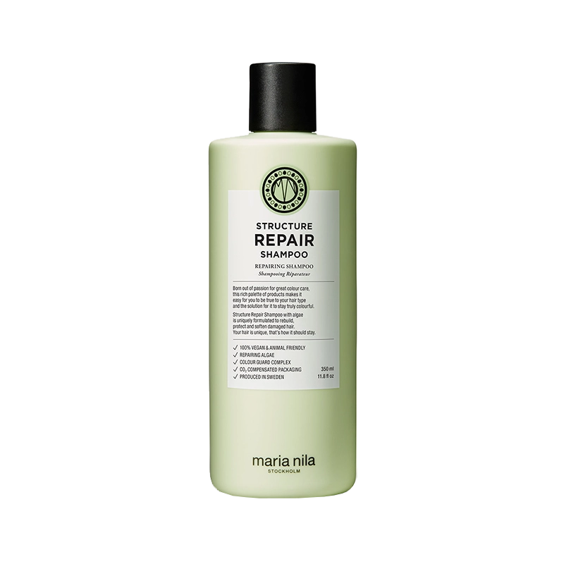 Maria Nila Structure Repair Shampoo is een voedende shampoo speciaal voor beschadigd, droog en chemisch behandeld haar. Deze 100% natuurlijke shampoo hydrateert en versterkt je haar. Algenextract helpt het haar te revitaliseren en maakt het haar weer zacht en geeft glans.
#size_350ml