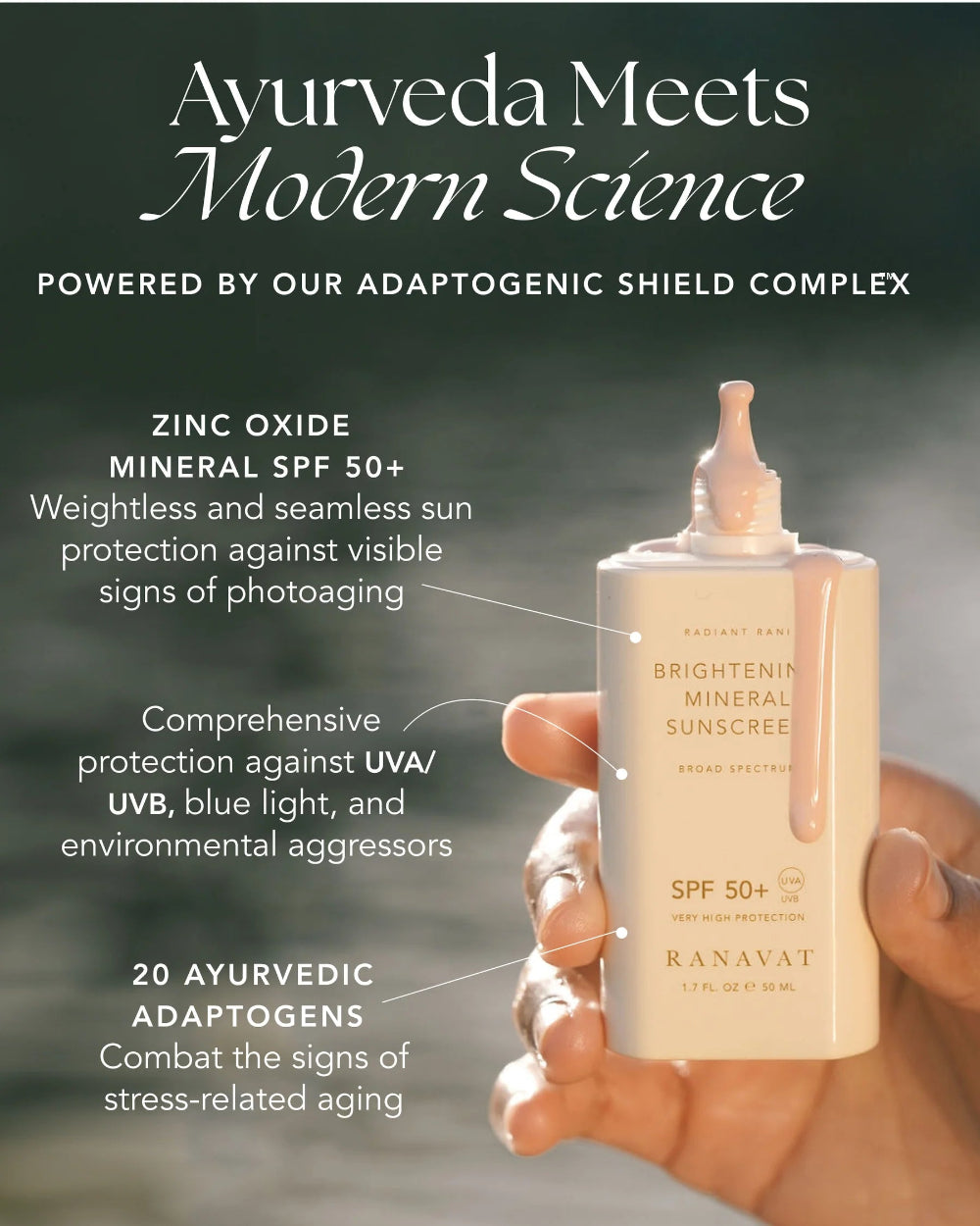 Bescherm je huid elke dag met deze 100% minerale en vegan SPF 50+ zonnebrandcrème die niet alleen beschermt tegen de zon, maar je huid ook verzorgt en versterkt. Clean en dierproefvrij.