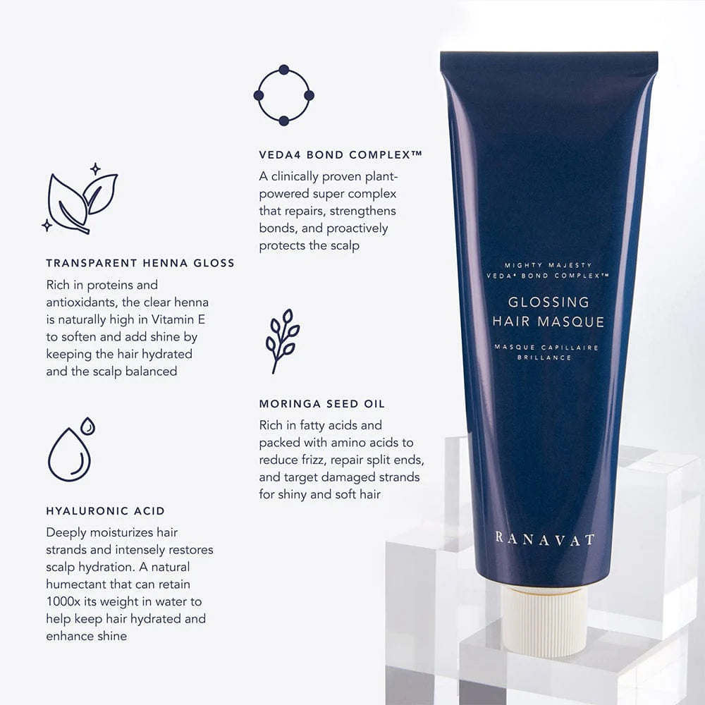 Intens herstel, diepe voeding & een stralende glans. Transformeer je haar met dit voedende, glansversterkende haarmasker van Ranavat
Geef je haar een luxe, salonwaardige behandeling met het Ranavat Glossing Hair Masque. Dit intens herstellende haarmasker is verrijkt met Ayurvedische superkruiden zoals Amla, Hibiscus en Roze Lotus, gecombineerd met voedende botanische oliën en hyaluronzuur voor diepe hydratatie en langdurige glans.