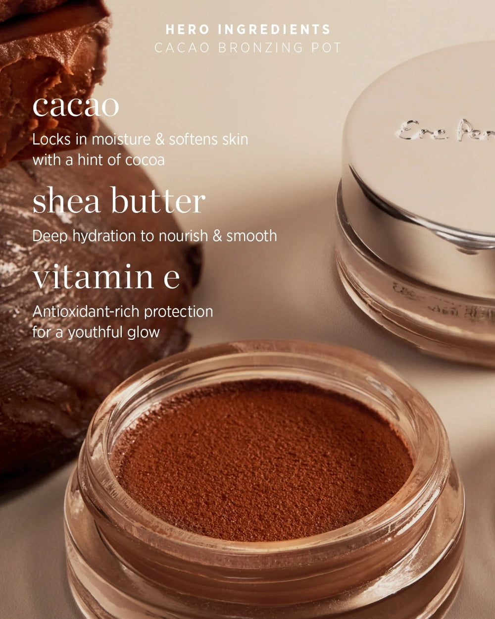 Vegan Bronzer van Ere Perez. Creamy bronzing pots met cacao, shea butter en vitamin e.