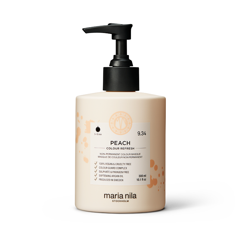 Peach non-permanent colour masque is perzikkleurig vegan kleur haarmasker van Maria Nila Colour Refresh.