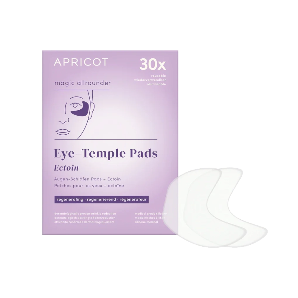 APRICOT Eye & Temple Pads met effectief ectoïne, een anti-verouderingspad dat is gemaakt van pure medische siliconen. No botox needed! Gebruik de pad elke nacht voor het beste resultaat. Je kan de silicone pad gemakkelijk reinigen en tot wel 30 keer hergebruiken en zijn geheel vegan en dierproefvrij.
