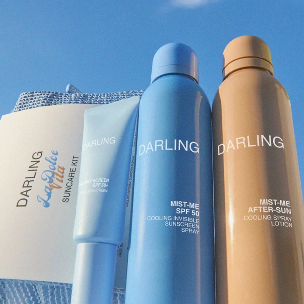 De darling la dolche vita set bevat een hydraterende, glowy gezichtszonnecrème, een lichte SPF50-mist voor het lichaam (ook perfect over make-up), en een verfrissende aftersun mist om je huid na het zonnen te kalmeren en te verzorgen. vegan en dierproefvrij.
