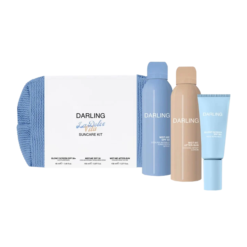 De darling la dolche vita set bevat een hydraterende, glowy gezichtszonnecrème, een lichte SPF50-mist voor het lichaam (ook perfect over make-up), en een verfrissende aftersun mist om je huid na het zonnen te kalmeren en te verzorgen. vegan en dierproefvrij.