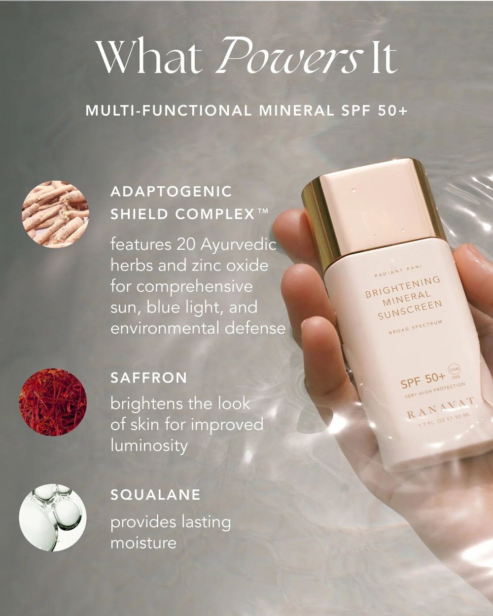 Bescherm je huid elke dag met deze 100% minerale en vegan SPF 50+ zonnebrandcrème die niet alleen beschermt tegen de zon, maar je huid ook verzorgt en versterkt. Clean en dierproefvrij.