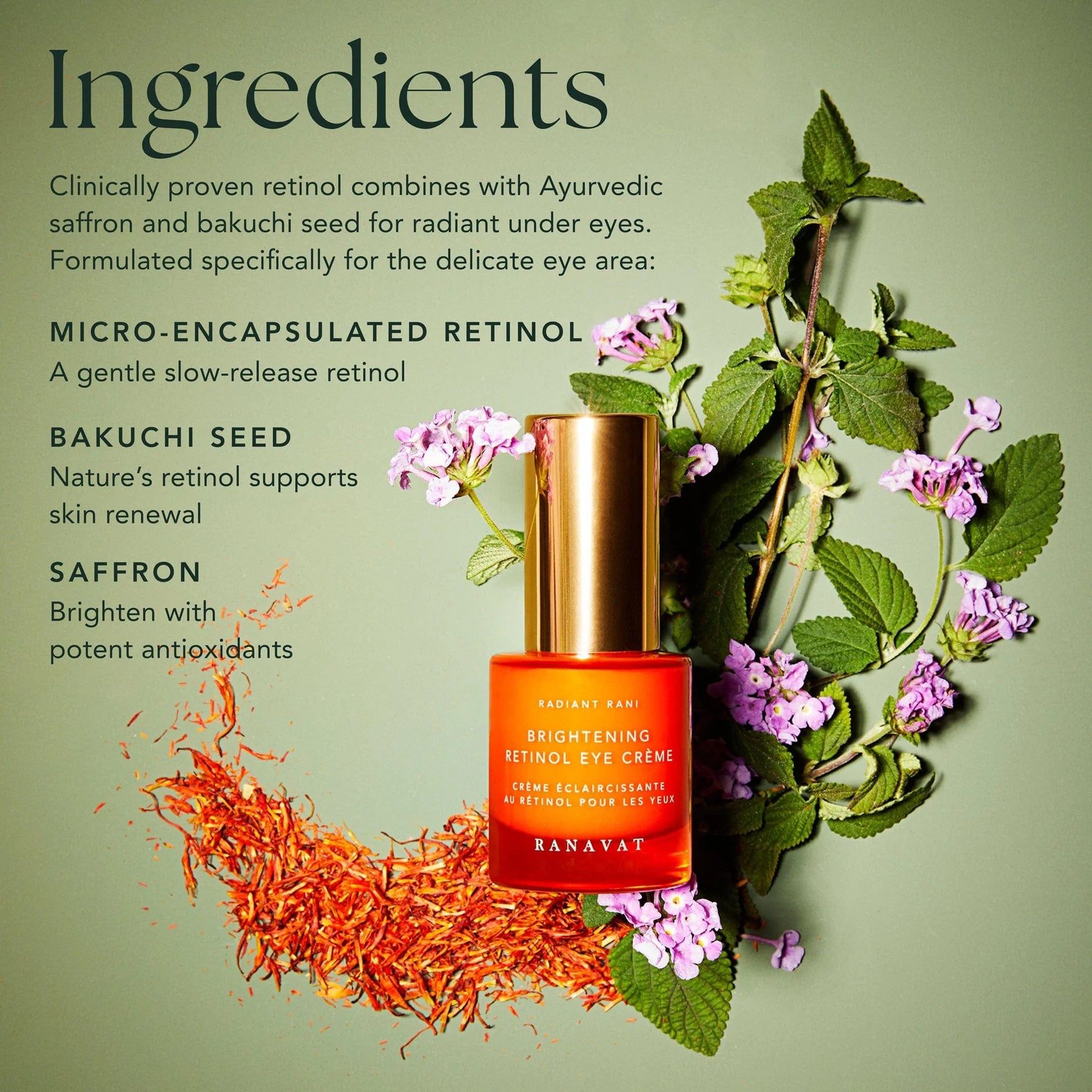 Deze retinol oogcrème van Ranavat voor de nacht combineert de kracht van de eerste ayurvedische retinol met een antioxidantboost van saffraan. Het resultaat? Klinisch bewezen verlichting van donkere kringen, strakkere huid rondom de ogen en minder zichtbare wallen. Bovendien helpt het de fijne lijntjes zichtbaar te verminderen, voor een jeugdige en frisse uitstraling. Geheel vegan en dierproefvrij.