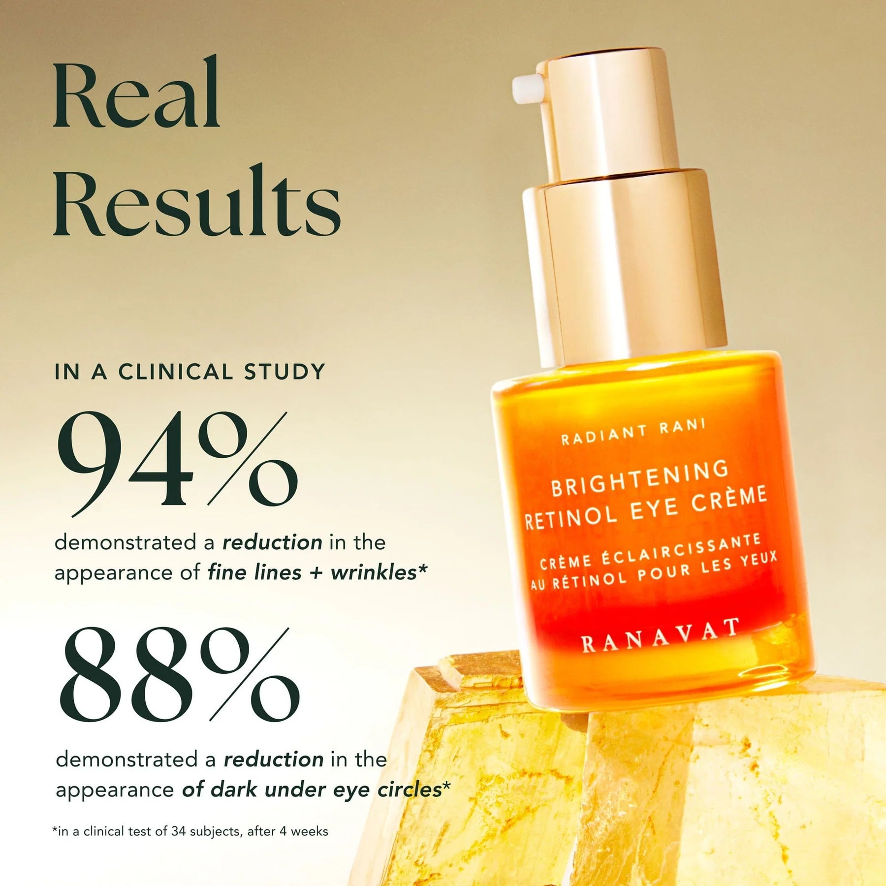 Deze retinol oogcrème van Ranavat voor de nacht combineert de kracht van de eerste ayurvedische retinol met een antioxidantboost van saffraan. Het resultaat? Klinisch bewezen verlichting van donkere kringen, strakkere huid rondom de ogen en minder zichtbare wallen. Bovendien helpt het de fijne lijntjes zichtbaar te verminderen, voor een jeugdige en frisse uitstraling. Geheel vegan en dierproefvrij.