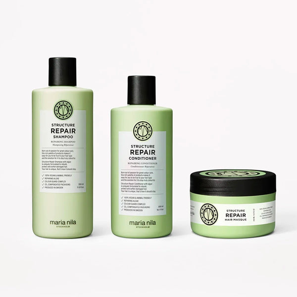 De limited edition Beauty Bags van dit jaar zijn er! Elke Beauty Bag heeft een kleurrijk, uniek ontwerp gemaakt van 100% gerecyclede materialen en bevat de Structure Repair shampoo, conditioner en het fantastische haarmasker - de perfecte routine in drie stappen. vegan, dierproefvrij, duurzaam en natuurlijk.