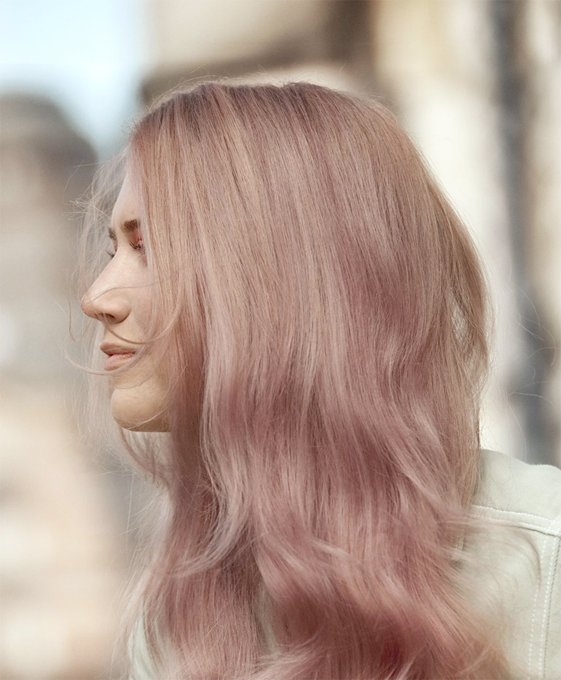 Veganistisch haarkleurmasker in oud roze en roze pastel kleuren