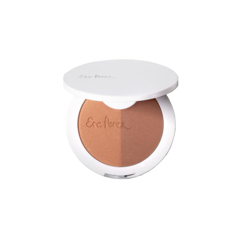 De Rice Powder Blush & Bronzer - Roma van Ere Perez is een blush en bronzer duo voor een Sunkissed look. Met dit poeder duo geef je een mooie kleur aan je gezicht, maar je kunt ze natuurlijk ook gebruiken als oogschaduw en om lichtelijk te contouren. 