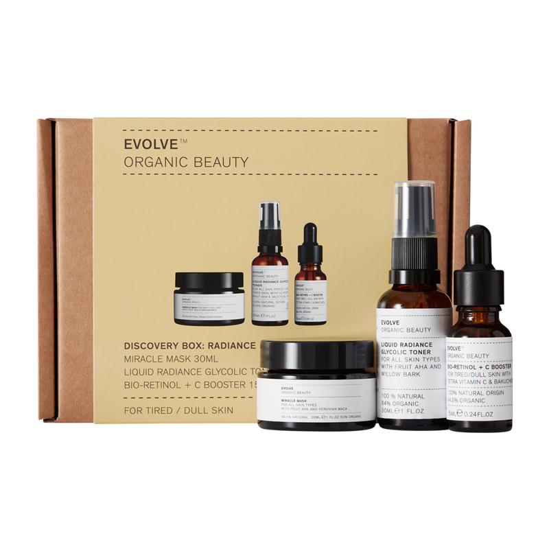 Evolve Discovery Box: Radiance met een vegan toner, vegan gezichtsmasker en vegan C+booster