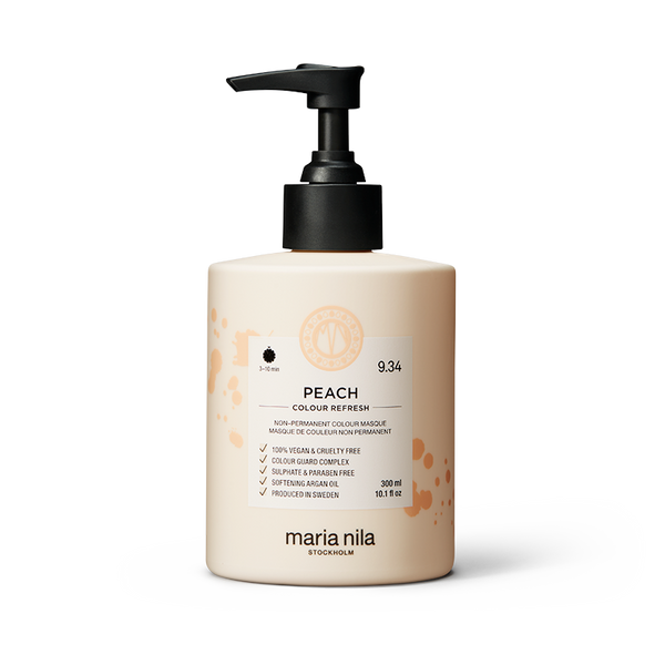 Peach non-permanent colour masque is perzikkleurig vegan kleur haarmasker van Maria Nila Colour Refresh. 