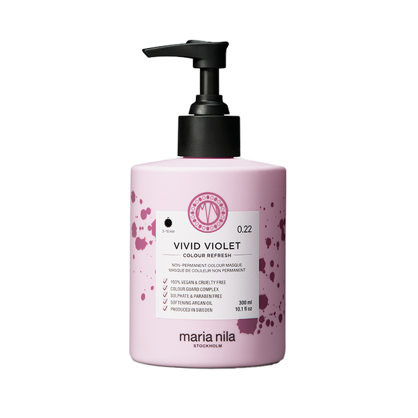 Vivid Violet Non-permanent colour masque haarmasker van Maria Nila. Een prachtige fel paarse kleur vegan haar kleur masker. 