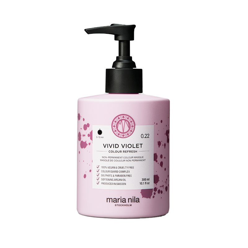 Vivid Violet Non-permanent colour masque haarmasker van Maria Nila. Een prachtige fel paarse kleur vegan haar kleur masker. 