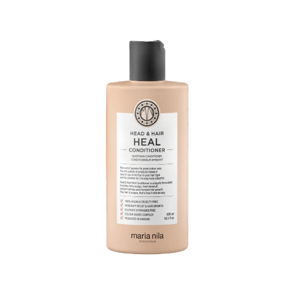 Maria Nila Head & Hair Heal Conditioner is kalmerende conditioner voor het stimuleren van de haargroei. Door de Piroctone Olamine en Aloë Vera-extract behandelt en voorkomt de conditioner roos- en hoofdhuidproblemen. De hydraterende, kalmerende en helende eigenschappen zal zowel het haar als de hoofdhuid weer in balans brengen. 