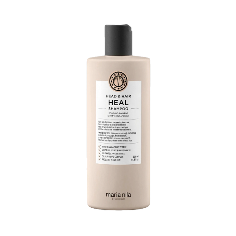 Maria Nila Head & Hair Heal Shampoo is een kalmerende haargroei-stimulerende shampoo. Aloë Vera-extract en Piroctone Olamine voorkomt en behandelt hoofdhuidproblemen. De ingrediënten stimuleren de haarzakjes voor een versnelde haargroei en voorkomen haaruitval. 