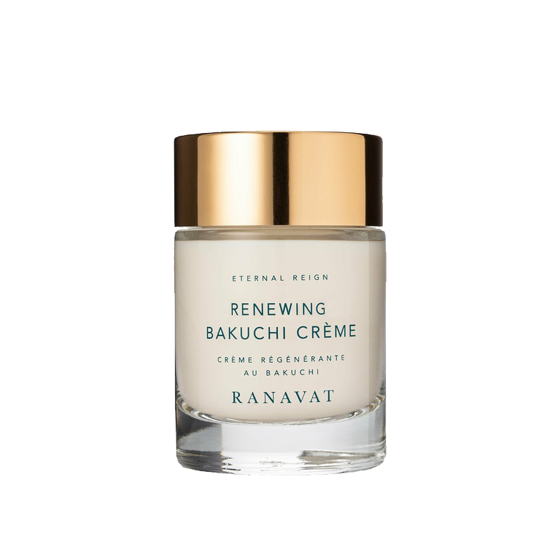 De heerlijke RANAVAT. Eternal Reign Renewing Bakuchi Creme is gemaakt om te hydrateren, te herstellen en te vernieuwen. Deze luxe crème zit boordevol krachtige, jeugdige plantaardige ingrediënten zoals bakuchizaad en lotusbloem en heeft een zijdezachte finish die je huid er royaal uitgerust laat uitzien. Cruelty Free I Non-GMO I Glutenvrij I Palmvrij I Synthetisch Parfumvrij I Veganistisch