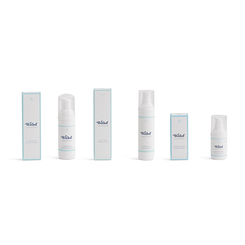Witlof Try & Travel Set: Toilettasje + gezichts reiniger, toner en creme van natuurlijke ingredienten en dierproefvrij