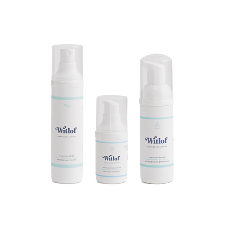 Witlof Try & Travel Set: Toiletbag + Mousse + Toner + Facial Cream